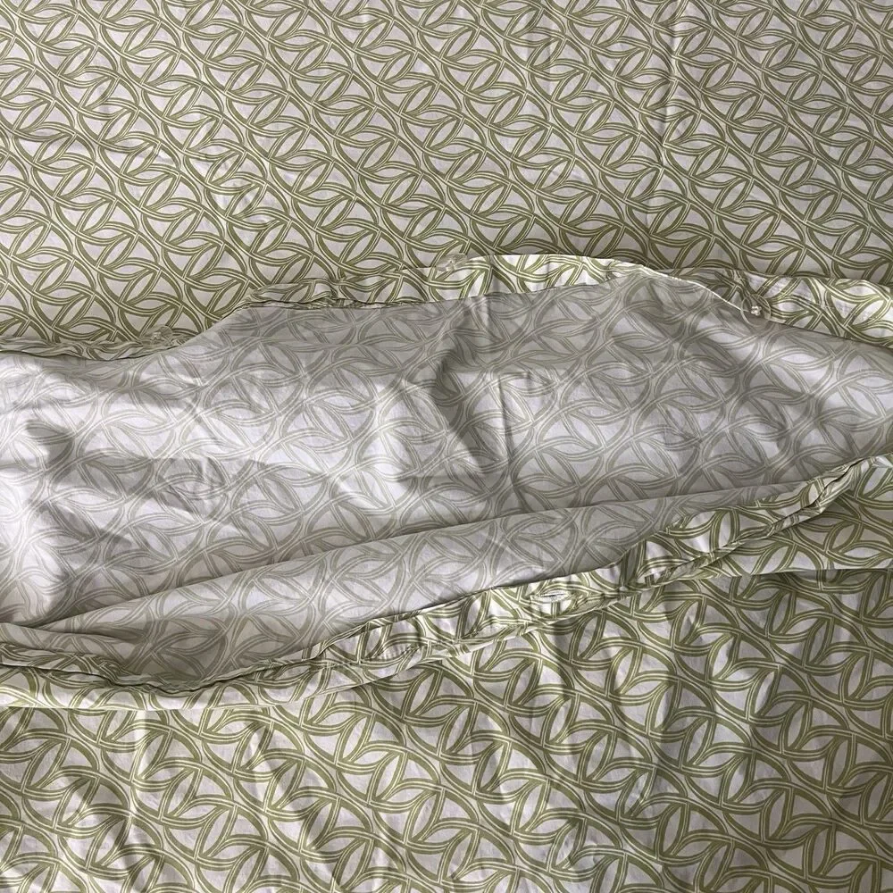 West Elm ChainInterlocking Geometric Sage Green Duvet Cover King 100% Cotton